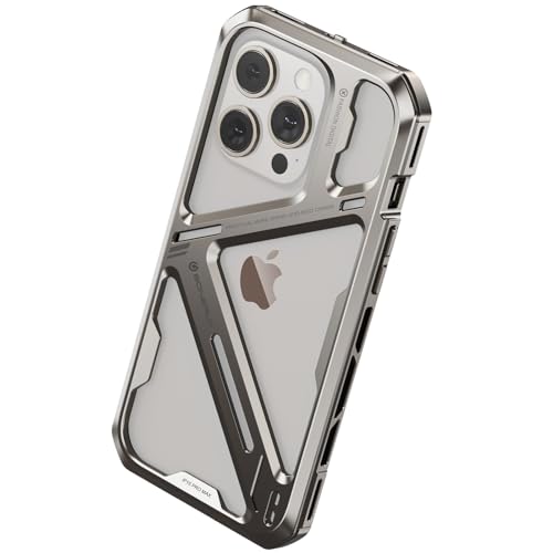 QANXGOG Hülle für iPhone 15 Pro/15 Pro Max, Ultradünne Stoßstange Aus Aluminiumlegierung, Hohle Wärmeableitung, Stoßfeste Schutzhülle, Titan,15 Pro von QANXGOG