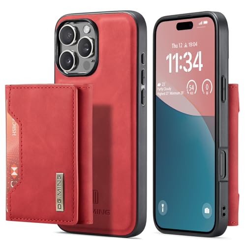 QANXGOG Hülle für iPhone 16/16 Plus/16 Pro/16 Pro Max, 2-in-1 Abnehmbare Magnetische PU-Lederhülle mit 4 Kartenfächern, Bargeldhalter,Red,16 Pro Max von QANXGOG