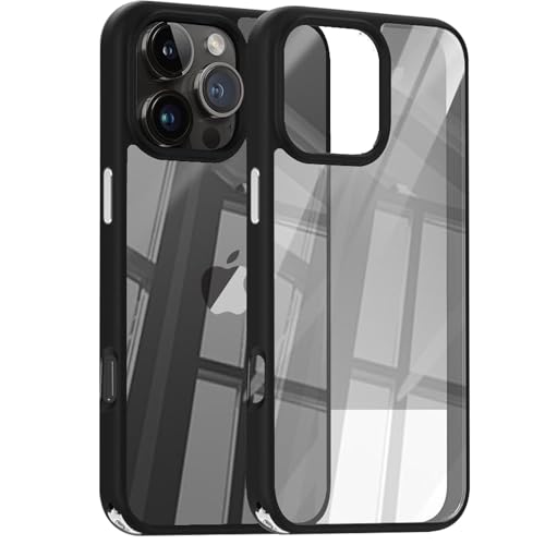 QANXGOG Hülle für iPhone 16/16 Plus/16 Pro/16 Pro Max, Klar [Vergilbungsfrei] mit Weichem TPU-Stoßfänger, Metallknöpfe für Präzision,Black,16 Plus von QANXGOG