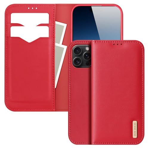 QANXGOG Hülle für iPhone 16/16 Plus/16 Pro/16 Pro Max, Leder-Brieftaschenhülle mit Magnetverschluss, RFID-Blockierung, Kartenfächern, Standfunktion,Red,16 Pro von QANXGOG