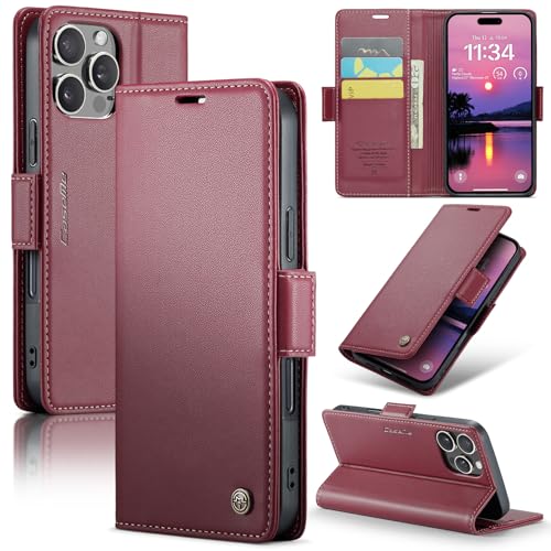 QANXGOG Hülle für iPhone 16/16 Plus/16 Pro/16 Pro Max, Leder Flip Wallet Case mit Kartenhalter Kickstand Magnetisch [RFID-Blockierung] für Männer Frauen,Red,16 Pro von QANXGOG