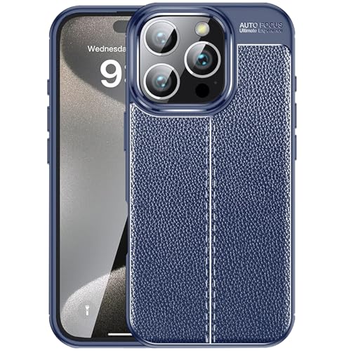 QANXGOG Hülle für iPhone 16/16 Plus/16 Pro/16 Pro Max, Premium-Hülle mit Litschi-Narbenlederstruktur – High-End-Business-Stil, Langlebige und Anti-Fingerabdruck-Hülle,Blue,16 Plus von QANXGOG