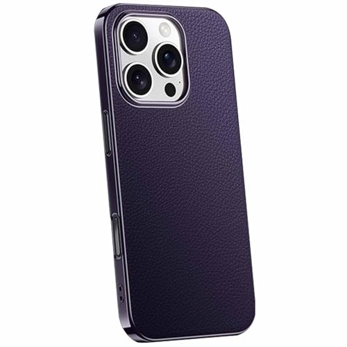 QANXGOG Hülle für iPhone 16/16 Plus/16 Pro/16 Pro Max, Retro PU-Leder Galvanisierter Bumper Vintage Business Case, Schlankes & Robustes Design,Purple,16 Pro Max von QANXGOG