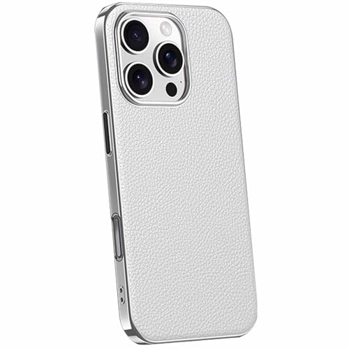 QANXGOG Hülle für iPhone 16/16 Plus/16 Pro/16 Pro Max, Retro PU-Leder Galvanisierter Bumper Vintage Business Case, Schlankes & Robustes Design,White,16 von QANXGOG