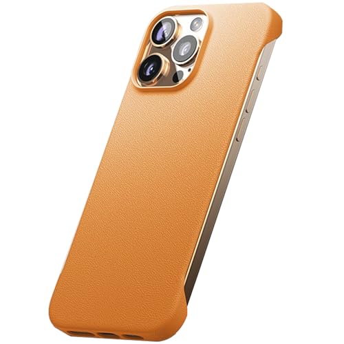 QANXGOG Hülle für iPhone 16 Pro/16 Pro Max, Ultradünne Lederhülle, Bare-Skin Grip Design, Kompatibel mit MagSafe, Stoßfest & Kratzfest,Orange,16 Pro Max von QANXGOG