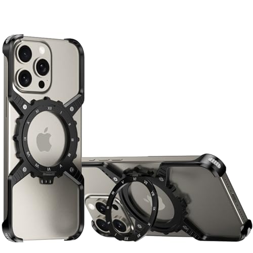 QANXGOG Hülle für iPhone 16 Pro Max/16 Pro/16, X-förmiges Mechanisches Getriebegehäuse mit Leuchtendem Design | 360° Drehbarer Ständer | Wärmeableitung,Black,16 Pro Max von QANXGOG