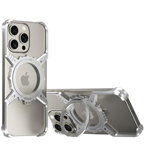 QANXGOG Hülle für iPhone 16 Pro Max/16 Pro/16, X-förmiges Mechanisches Getriebegehäuse mit Leuchtendem Design | 360° Drehbarer Ständer | Wärmeableitung,Silver,16 von QANXGOG