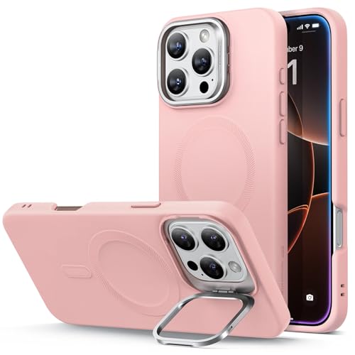 QANXGOG Hülle für iPhone 16 Pro Max/16 Pro/16 Plus/16, Flüssigsilikonhülle mit Integriertem Ständer [Kompatibel mit MagSafe] Fallschutz in Militärqualität,Pink,16 Plus von QANXGOG