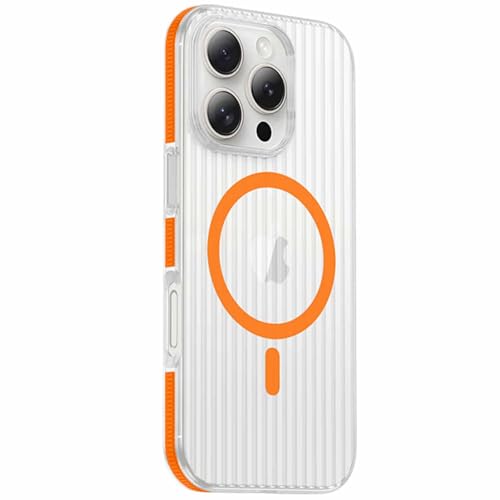 QANXGOG Hülle für iPhone 16 Pro Max/16 Pro/16 Plus/16, Geometrische Streifen Anti-Fall Stoßstange Frosted Back Cover [Kompatibel mit MagSafe] Anti-Rutsch Griff,Orange,16 Pro Max von QANXGOG