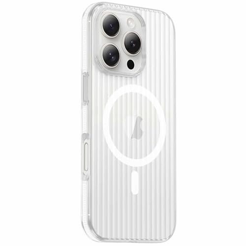 QANXGOG Hülle für iPhone 16 Pro Max/16 Pro/16 Plus/16, Geometrische Streifen Anti-Fall Stoßstange Frosted Back Cover [Kompatibel mit MagSafe] Anti-Rutsch Griff,White,16 Pro Max von QANXGOG