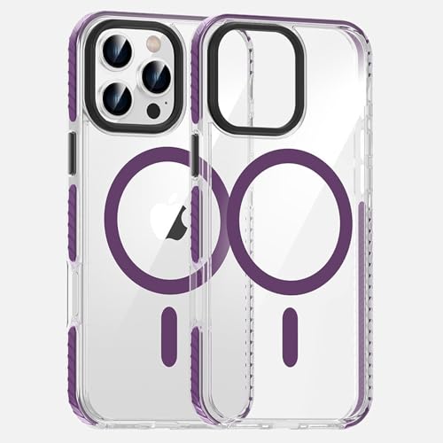 QANXGOG Hülle für iPhone 16 Pro Max/16 Pro/16 Plus/16, [Kompatibel mit MagSafe] Hautfreundliche, Harte PC-Rückseite, Transparent [Vergilbungsfrei] Fallschutz in Militärqualität,Purple,16 Pro Max von QANXGOG