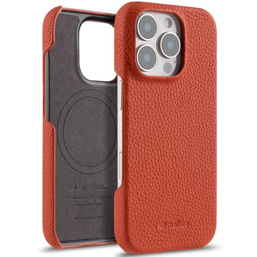 QANXGOG Hülle für iPhone 16 Pro Max/16 Pro/16 Plus/16, Luxuriöse Handyhülle Aus Echtem Leder, Umfassender Schutz, Anti-Fingerabdruck, Rutschfester Griff [kompatibel mit MagSafe],Orange,16 Pro Max von QANXGOG