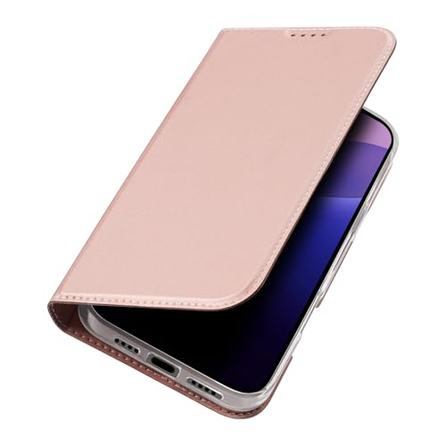 QANXGOG Hülle für iPhone 16 Pro Max/16 Pro/16 Plus/16, Schlankes Flip-Wallet-Cover Aus PU-Leder mit Magnetverschluss, Standfunktion und Kartenfach,Pink,16 Plus von QANXGOG