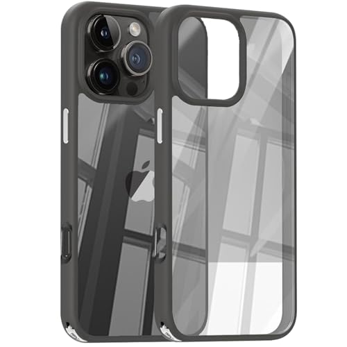 QANXGOG Hülle für iPhone 16 Pro Max/16 Pro/16 Plus/16, Transparente, Klare Rückseite, Verbesserter Kameraschutz und Metallknöpfe für Langanhaltenden Komfort,Gray,16 Plus von QANXGOG