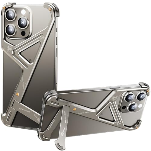 QANXGOG Innovative Hülle für iPhone 15/15 Pro/15 Pro Max, Telefonhülle mit Geometrischer Federung, Rahmen Aus Aluminiumlegierung mit Unsichtbarem Ständer,Titanium,15 von QANXGOG