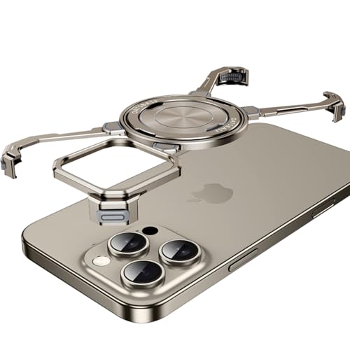 QANXGOG Klauenförmige Metallhülle für iPhone 16 Pro Max/16 Pro, Rahmenloses Design mit 360° Drehbarem Ständer, Kompatibel mit MagSafe, Leichtes Wärmeableitungsdesign,Natural Titanium,16 Pro Max von QANXGOG