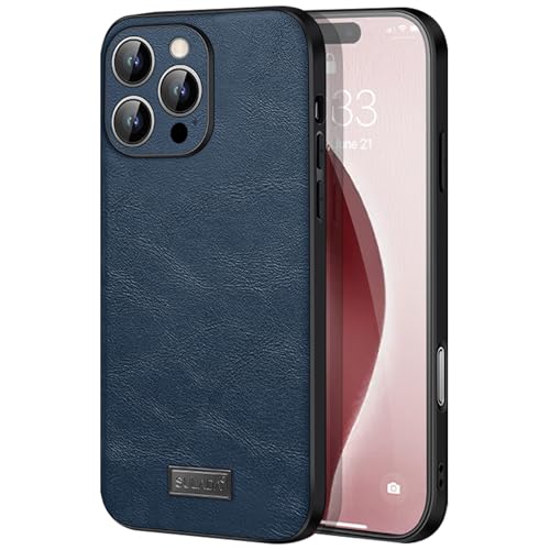 QANXGOG Lederhülle für iPhone 16 Pro Max/16 Pro/16 Plus/16, Luxus-Business-Leder, Weiches TPU, rutschfest, Kratzfest, Vollständige Schutzhülle,Blue,16 Plus von QANXGOG