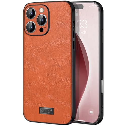 QANXGOG Lederhülle für iPhone 16 Pro Max/16 Pro/16 Plus/16, Luxus-Business-Leder, Weiches TPU, rutschfest, Kratzfest, Vollständige Schutzhülle,Orange,16 Pro Max von QANXGOG