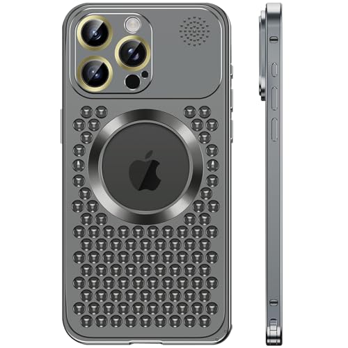 QANXGOG Metallgehäuse für iPhone 15/15 Pro/15 Plus/15 Pro Max, stoßfeste Ganzkörper-Aluminiumhülle [kompatibel mit MagSafe] Hohle Wärmeableitung,Black,15 Pro Max von QANXGOG