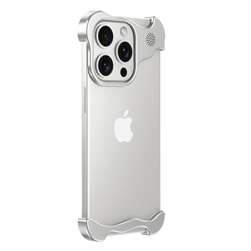 QANXGOG Minimalistische Hülle für iPhone 15/15 Plus/15 Pro/15 Pro Max, Speziell Geformte Metall-Eckpolster-Anti-Fall-Hülle mit Linsenfolie, Nackte Rahmenlose Aromatherapie-Hülle,Silver,15 Plus von QANXGOG