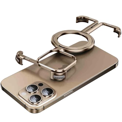 QANXGOG Rahmenlose Skelett-Hülle Aus Metall für iPhone 16 Pro Max/16 Pro, Hohle Wärmeableitung [kompatibel mit MagSafe], Integrierter Ständer, Schutz in Militärqualität,Desert Titanium,16 Pro von QANXGOG