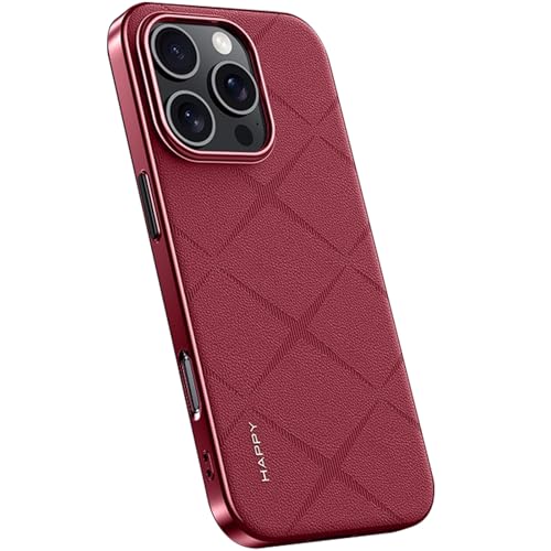 QANXGOG Schutzhülle für iPhone 16/16 Plus/16 Pro/16 Pro Max, Luxuriöser Galvanisierter Leder-Stoßfänger, Kratzfeste Anti-Fingerabdruck-Abdeckung,Red,16 Pro Max von QANXGOG