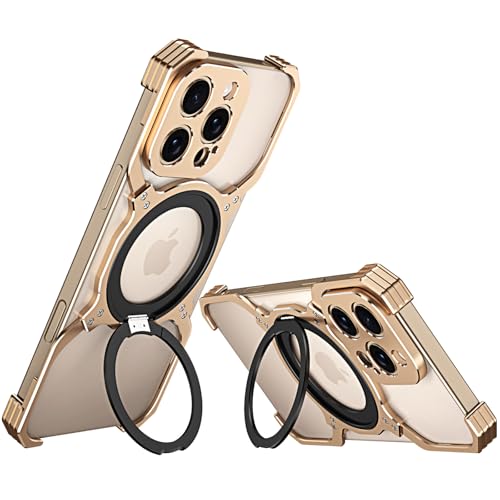 QANXGOG Ultraleichte X-förmige Hülle für iPhone 16 Pro Max/16 Pro, [Kompatibel mit MagSafe] mit 360° Drehbarem Ständer, Metallkamerarahmen, Schutz in Militärqualität,Gold,16 Pro von QANXGOG