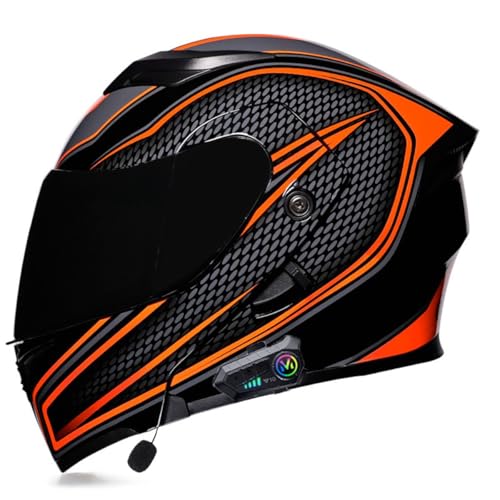 Bluetooth Klapphelm Motorradhelm Integrierter Motorrad Helm Mit Doppelvisier Flip Vollvisierhelm Rennhelme Für Damen Und Herren DOT/ECE-Zugelassen Integralhelm Schutzhelm 16,XL:61-62CM von QAZXCVB