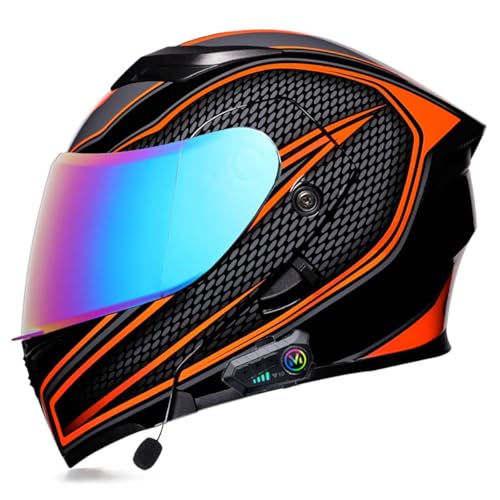 Bluetooth Klapphelm Motorradhelm Integrierter Motorrad Helm Mit Doppelvisier Flip Vollvisierhelm Rennhelme Für Damen Und Herren DOT/ECE-Zugelassen Integralhelm Schutzhelm 17,XXL:63-64CM von QAZXCVB