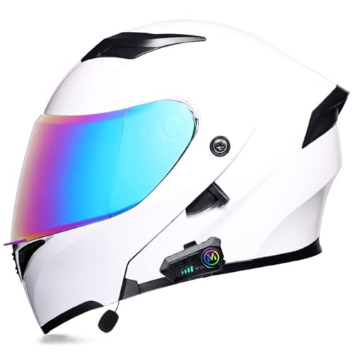 Bluetooth Klapphelm Motorradhelm Integrierter Motorrad Helm Mit Doppelvisier Flip Vollvisierhelm Rennhelme Für Damen Und Herren DOT/ECE-Zugelassen Integralhelm Schutzhelm 9,XL:61-62CM von QAZXCVB