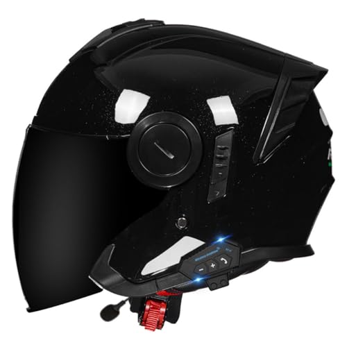 Bluetooth Motorradhelm Jethelm 3/4 Helm DOT/ECE-Zertifizierter Retro Halbschalenhelm Motorrad Halbhelme Mit Sonnenblende Scooter-Helm Offenem Helm Für Damen Und Herren 1,XXL:63-64CM von QAZXCVB