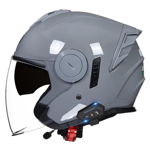 Bluetooth Motorradhelm Jethelm 3/4 Helm DOT/ECE-Zertifizierter Retro Halbschalenhelm Motorrad Halbhelme Mit Sonnenblende Scooter-Helm Offenem Helm Für Damen Und Herren 17,M:57-58CM von QAZXCVB