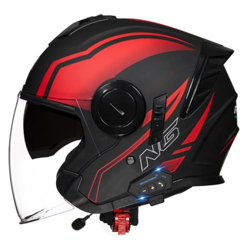 Bluetooth Motorradhelm Jethelm 3/4 Helm DOT/ECE-Zertifizierter Retro Halbschalenhelm Motorrad Halbhelme Mit Sonnenblende Scooter-Helm Offenem Helm Für Damen Und Herren 19,XL:61-62CM von QAZXCVB