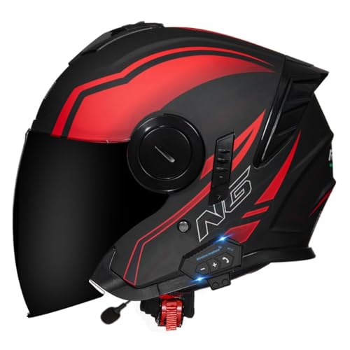 Bluetooth Motorradhelm Jethelm 3/4 Helm DOT/ECE-Zertifizierter Retro Halbschalenhelm Motorrad Halbhelme Mit Sonnenblende Scooter-Helm Offenem Helm Für Damen Und Herren 20,XL:61-62CM von QAZXCVB