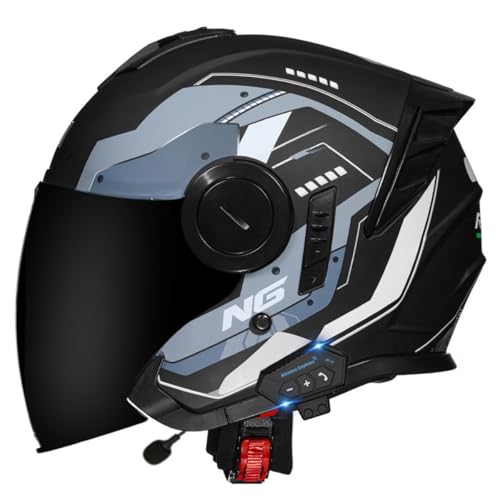 Bluetooth Motorradhelm Jethelm 3/4 Helm DOT/ECE-Zertifizierter Retro Halbschalenhelm Motorrad Halbhelme Mit Sonnenblende Scooter-Helm Offenem Helm Für Damen Und Herren 22,M:57-58CM von QAZXCVB