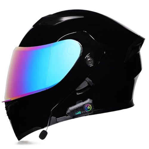 Bluetooth Motorradhelm Klapphelm DOT/ECE Zulassung Multifunktional Integralhelm Schutzhelm Mit Doppelvisier Modularer Flip Vollvisierhelm Für Männer Frauen 10,L:59-60CM von QAZXCVB