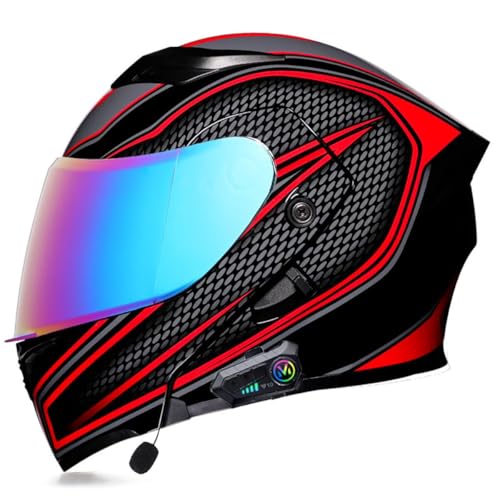 Bluetooth Motorradhelm Klapphelm DOT/ECE Zulassung Multifunktional Integralhelm Schutzhelm Mit Doppelvisier Modularer Flip Vollvisierhelm Für Männer Frauen 17,XXL:63-64CM von QAZXCVB