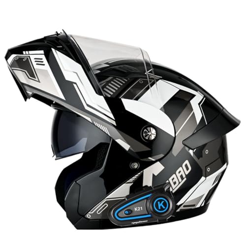 Bluetooth Motorradhelm Klapphelm Modulare Helm DOT/ECE Zertifiziert Integralhelm Flip Vollvisierhelm Rollerhelm Mit Doppelvisier Mit Mikrofon Für Automatische Reaktion 3,XL:61-62CM von QAZXCVB