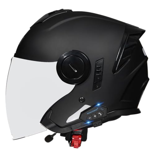 Bluetooth Vintage Jethelm Motorrad-Helm Roller-Helm Scooter-Helm Moped Halbhelme Chopper Retro Mit Sonnenblende Motorradhelm Schutzhelm Für Erwachsene Männer Frauen 9,L:59-60CM von QAZXCVB