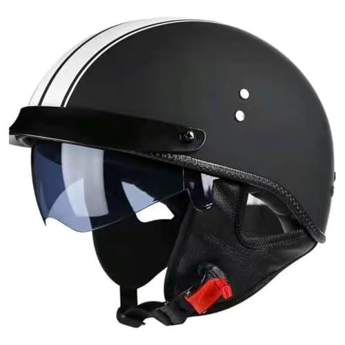 Deutscher Stil Motorradhelm Brain-Cap Halbschale Jethelme Mit Visier Männern Frauen Offener Helm Rollerhelm Schutzhelm DOT/ECE-Zulassung Brain-Cap Halbhelm Scooter-Helm 4,L:59-60CM von QAZXCVB