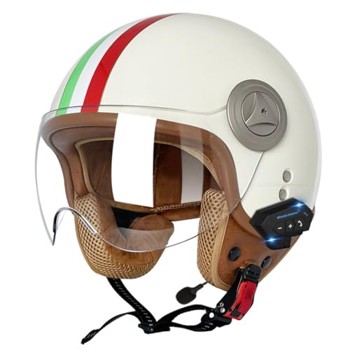 Halbschalenhelm Vintage Motorradhelm Bluetooth Jethelm Mit ECE-Zulassung Cruiser Chopper Scooter Helm Herren Damen Mit Visier Retro Motorrad Halbhelm 1,XL:61-62CM von QAZXCVB