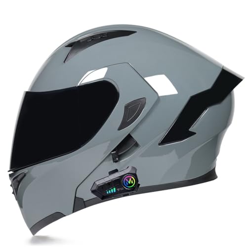 Klapphelm Bluetooth Integralhelm Motorradhelm,ECE Zertifiziert Scooter Motocross Helm Mit Doppelvisier Flip Vollvisierhelm Roller Moped-Helm Für Erwachsene Frauen Männer 7,M:57-58CM von QAZXCVB