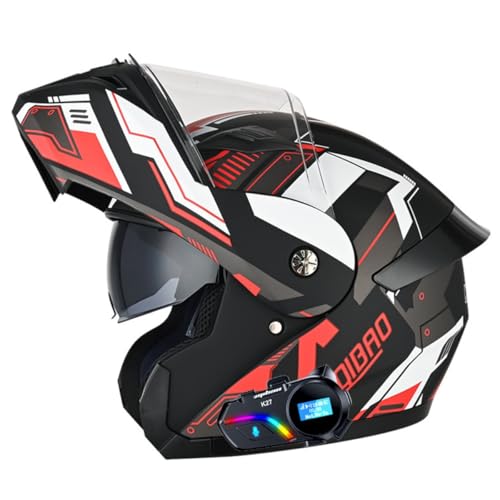 Klapphelm Bluetooth Motorradhelm Mit Doppelvisier Modularer Helm Integralhelm DOT/ECE Zertifiziert Vollvisierhelm Motocross Helm Mit Mikrofon Für Automatische Reaktion 9,XXL:63-64CM von QAZXCVB