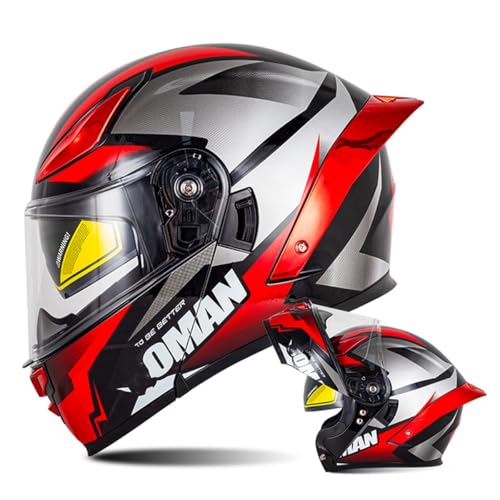 Klapphelm Motorradhelm Damen Und Herren Integriert Motorrad Helm DOT/ECE Zertifiziert Flip Vollvisierhelm Modularer Helm Mit Doppelvisier Integralhelm Motocross Helm 15,XL:61-62CM von QAZXCVB