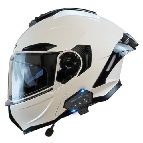 Motorrad Integralhelm Mit Multifunktional Bluetooth Motorradhelm Mit Doppelvisier Klapphelm Sturzhelm DOT/ECE-Zertifiziert Vollvisierhelm Mit Mikrofon Für Automatische Reaktion 13,XXL:63-64CM von QAZXCVB