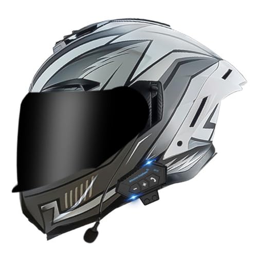 Motorrad Integralhelm Mit Multifunktional Bluetooth Motorradhelm Mit Doppelvisier Klapphelm Sturzhelm DOT/ECE-Zertifiziert Vollvisierhelm Mit Mikrofon Für Automatische Reaktion 2,M:57-58CM von QAZXCVB