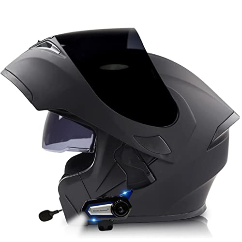 Motorrad Integrierter Bluetooth-Helm,Sturzhelm Doppelspiegel Klapphelm Motorradhelm ECE Genehmigt Modularer Helm Mit Eingebautem Mikrofon Für Automatische Reaktion 4,S:55-56CM von QAZXCVB