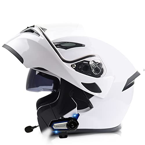 Motorrad Integrierter Bluetooth-Helm,Sturzhelm Doppelspiegel Klapphelm Motorradhelm ECE Genehmigt Modularer Helm Mit Eingebautem Mikrofon Für Automatische Reaktion 5,L:59-60cm von QAZXCVB