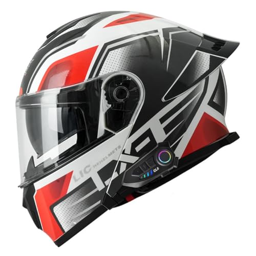 Motorrad Integrierter Bluetooth-Helm Sturzhelm Mit Doppelvisier Klapphelm Motorradhelm Integralhelme DOT/ECE-Zertifiziert Flip Vollvisierhelm Für Herren Damen 1,3XL:65-66CM von QAZXCVB