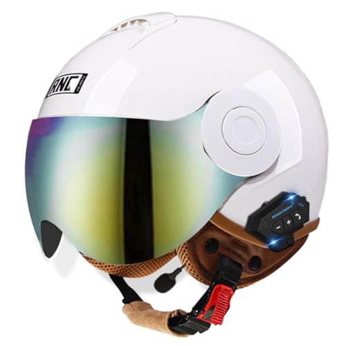 Motorradhelm Bluetooth Halbschalenhelm DOT/ECE-Zulassung Retro Jethelme Offener 3/4 Helm Männer Frauen Mit Visier Motorrad Halbhelme for Bike Cruiser Moped Scooter 15,L:56-62CM von QAZXCVB